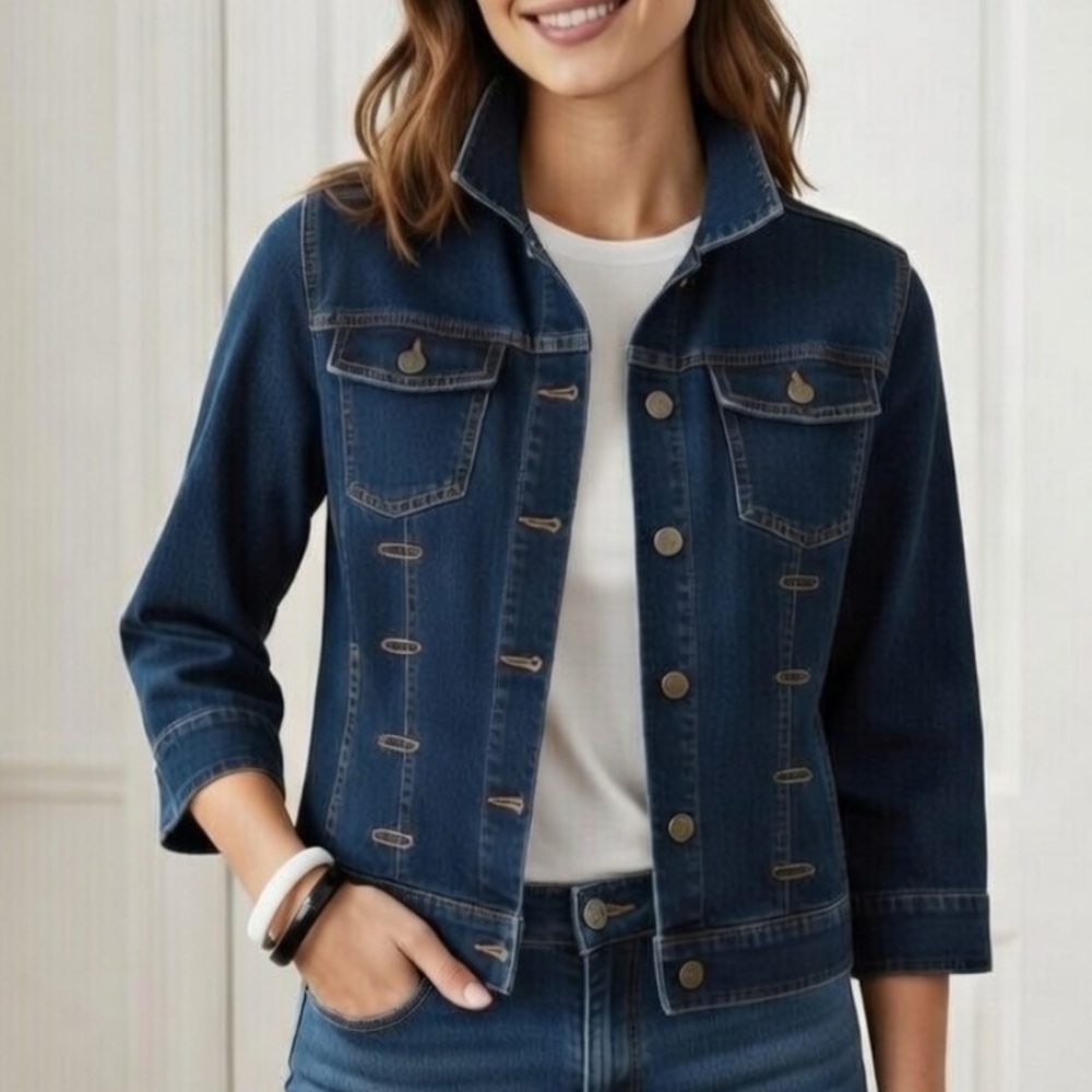 J.Jill Denim 3/4 Sleeve Cropped Jacket size Small